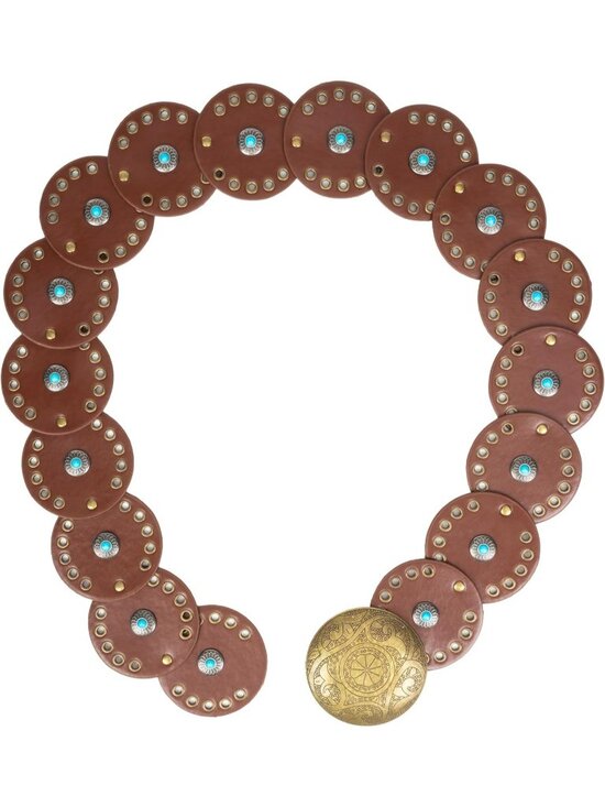 Women Brown & Gold Wide Western Disc Belt Cowgirl Boho-Concho Leather Belt